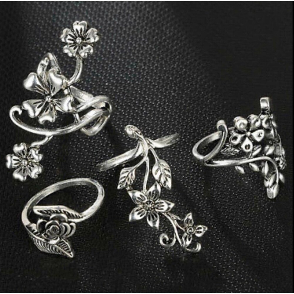 Vine Tree Leaf Flower Women Boho rings set of 4 - Picture 2 of 8